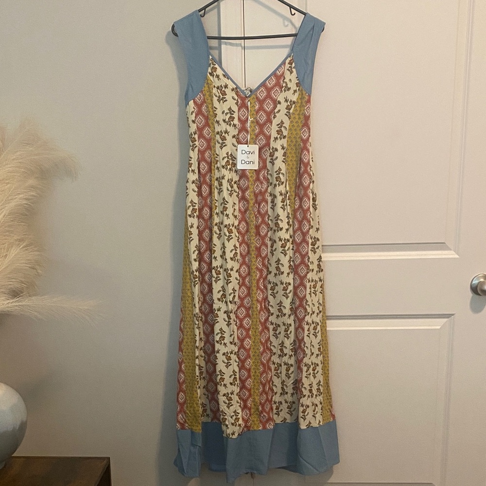 DAVI & DANI Bohemian Blue and Red Maxi Dress